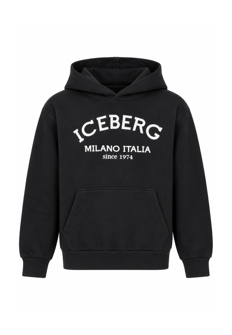 ICEBERGS FELPA NERA CON CAPPUCCIO E LOGO BIANCO Bambini e ragazzi MFICE7335J.NE_