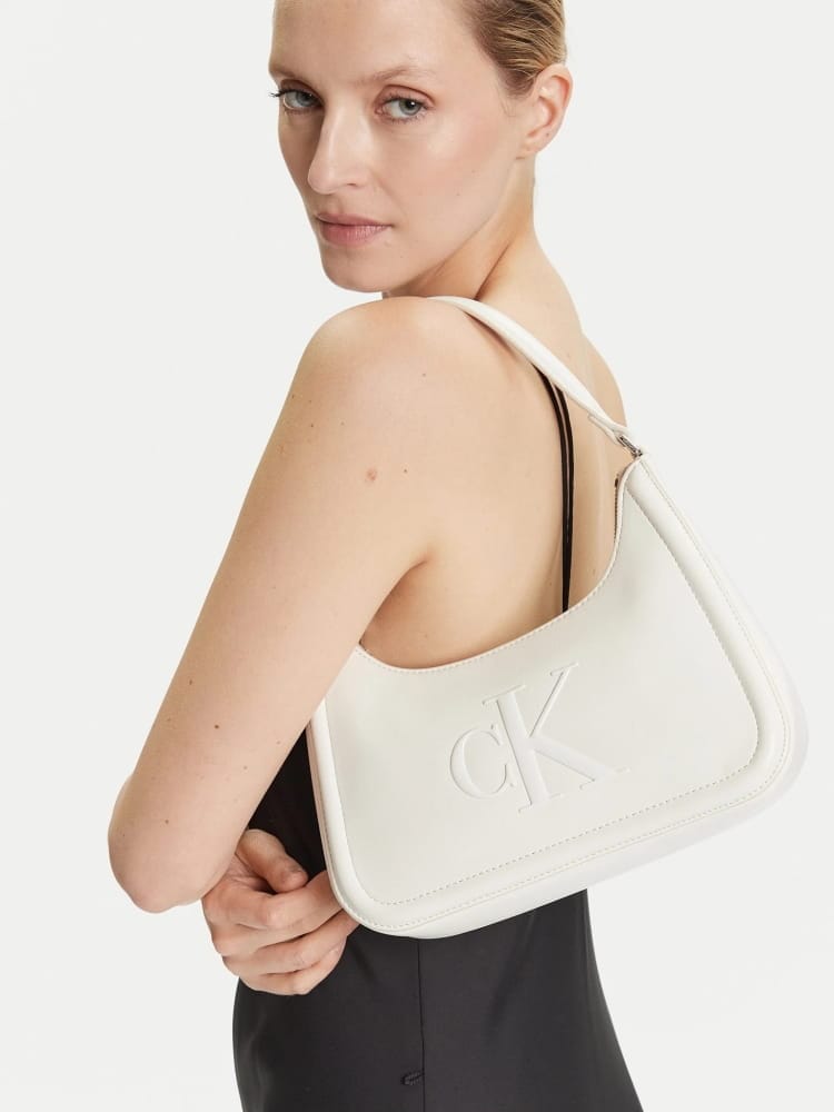 Calvin Klein borsa bianca donna a spalla in ecopelle logo sul davanti