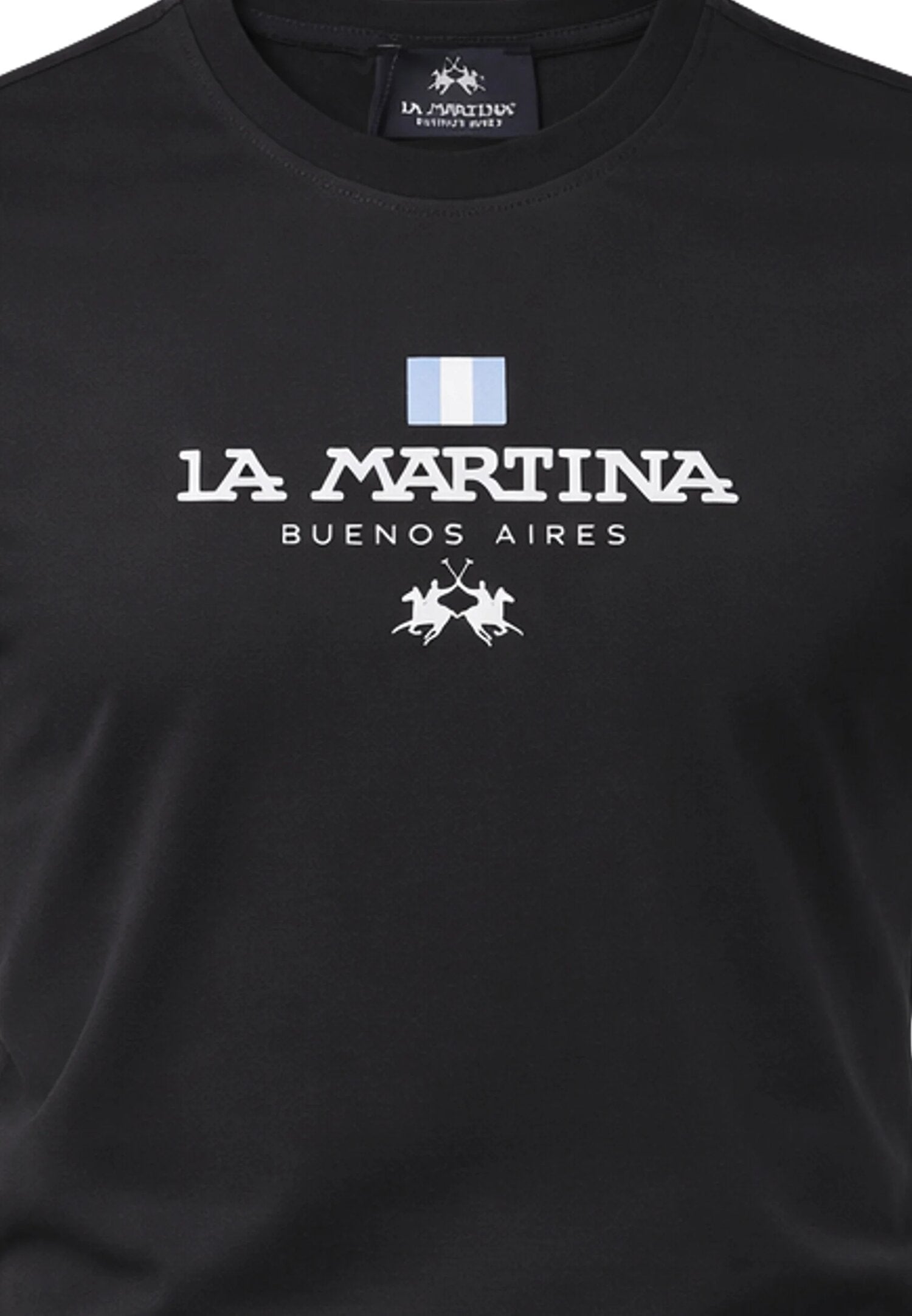 La Martina t Shirt Nero Con Logo Centrale Bianco Bambino MAB0005_