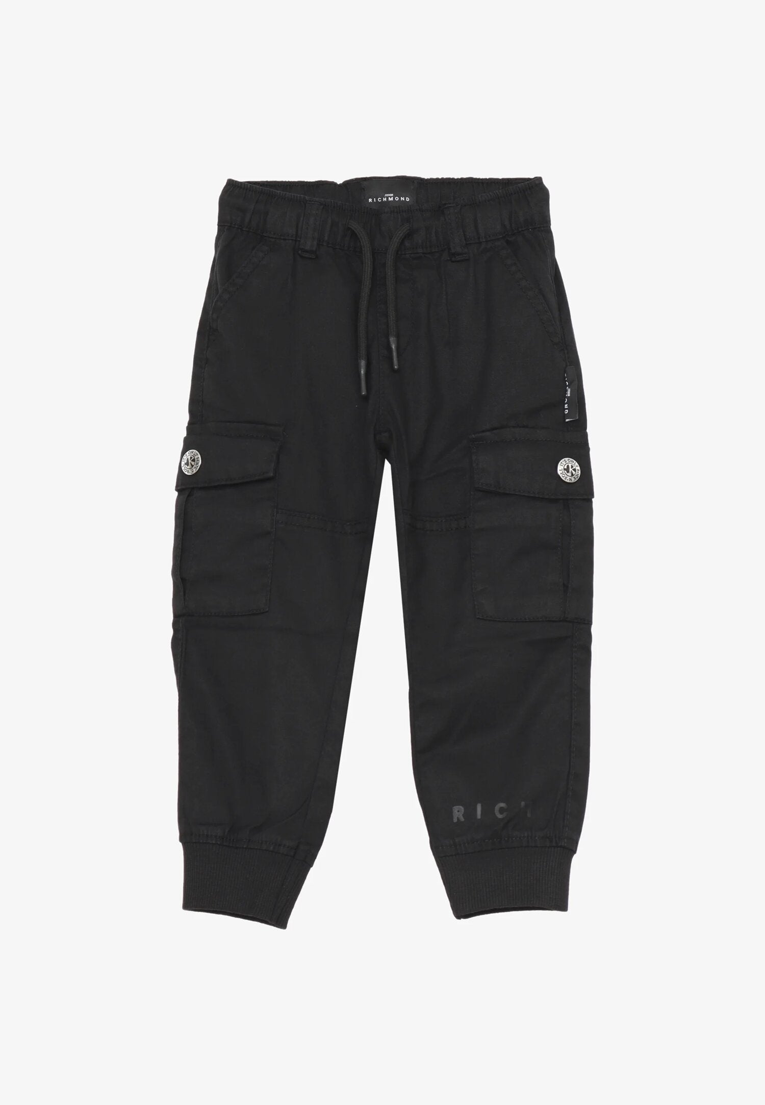 John Richmond Pantalone Nero Neonato Tasche Laterali In Cotone Vita Regolabile