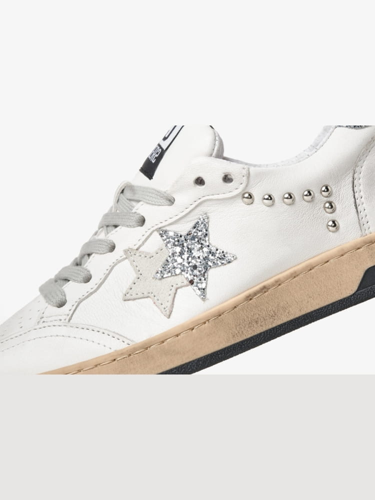 2star sneakers donna week star in pelle bianco e argento con borchie