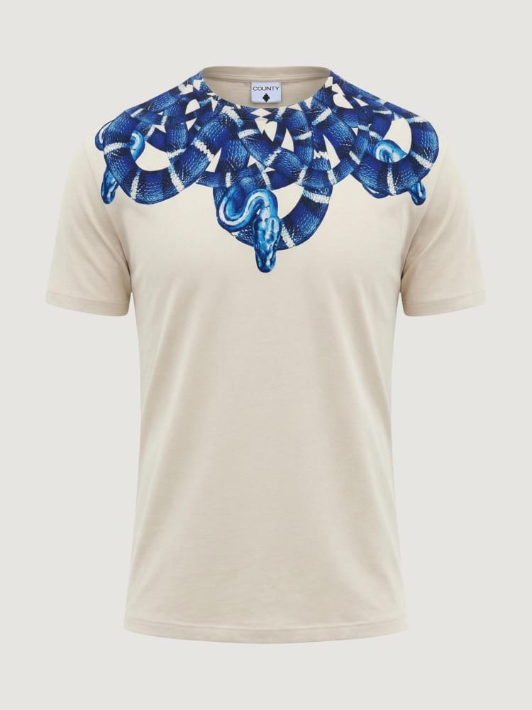 County Of Milan marcelo burlon t-shirt in jersey bianco con stampa snake blu Uomo