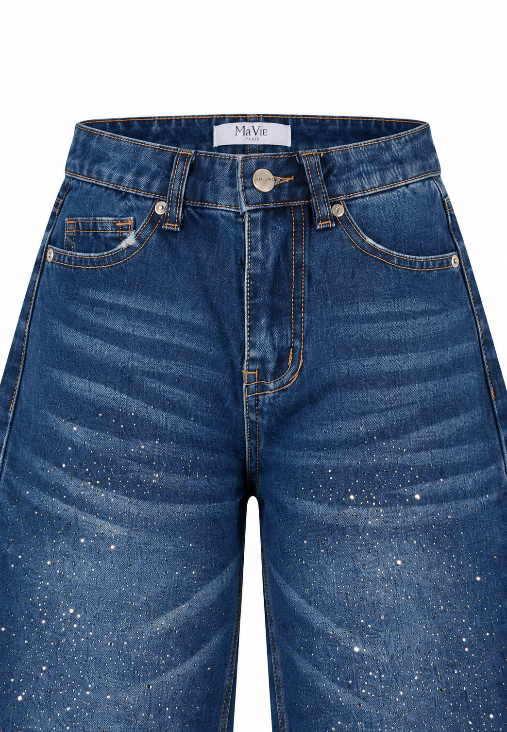 MA VIE PARIS PANTALONE blu denim con brillantini baloon fit Bambine e ragazze MV2442.DENIM_
