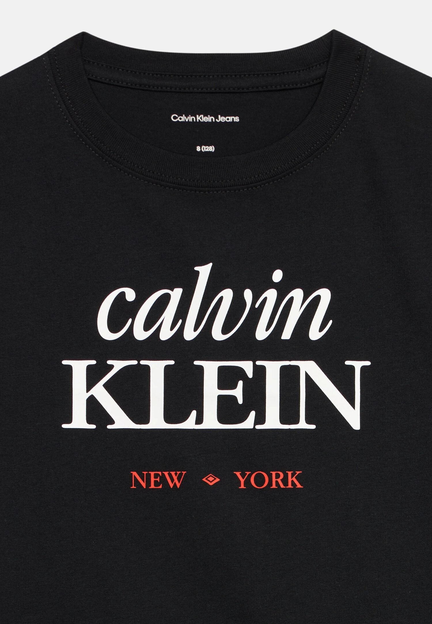 Calvin Klein Tshirt Nera Con Logo In Corsivo Bianco Bambino LVCKSJA07BBEH_