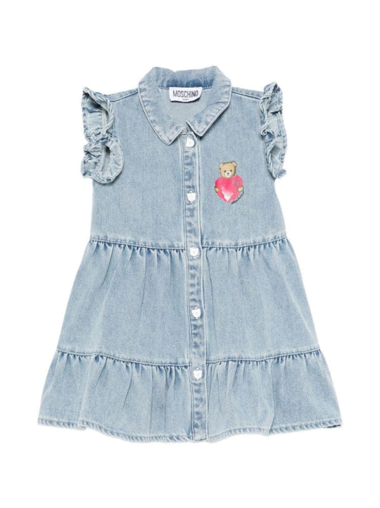Moschino abito infant in denim con logo cuore Bambina