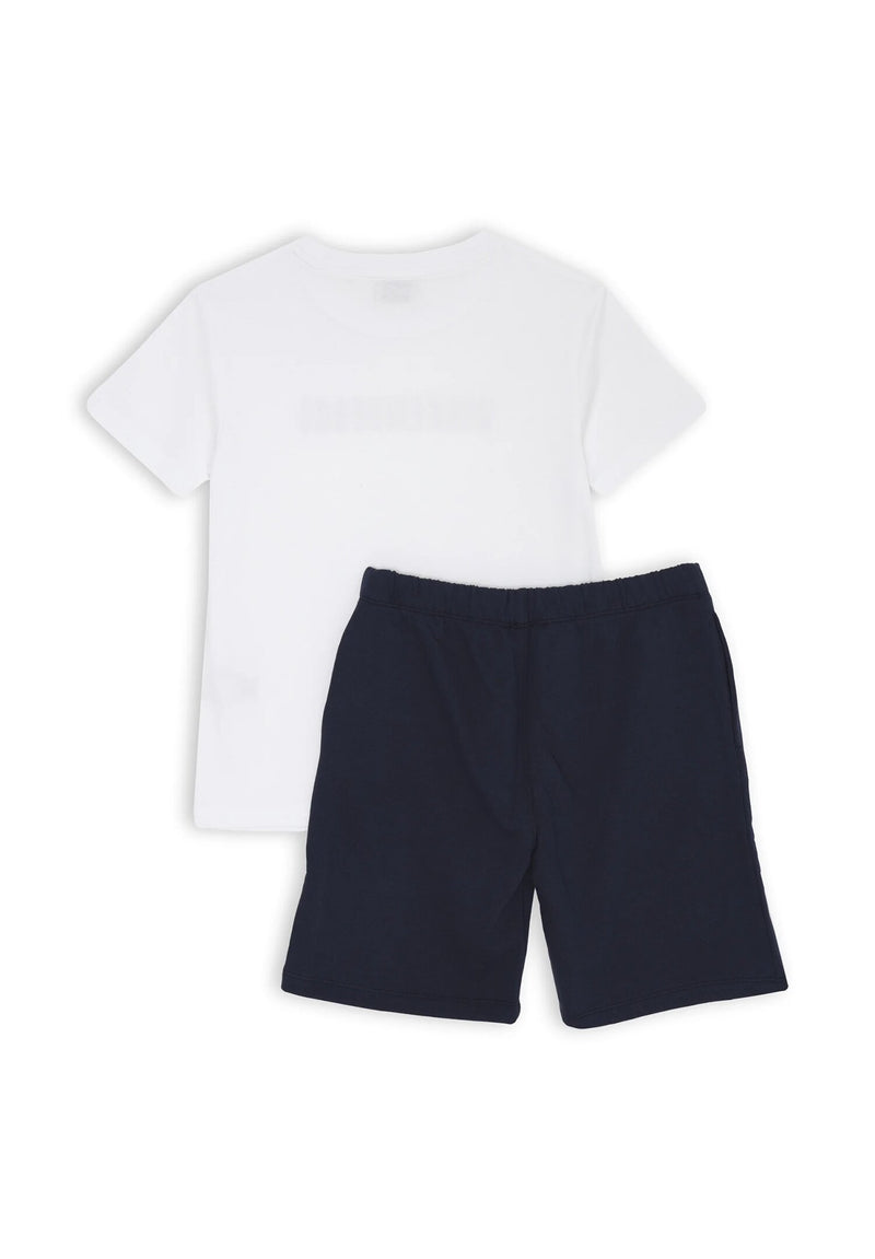 Bikkembergs set bambino t-shirt off white logo e shorts blu stampa laterale - BIANCO | CammarataMode