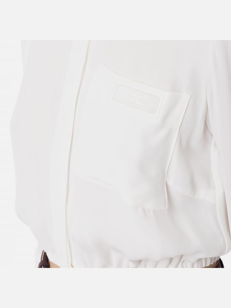 Elisabetta Franchi camicia bianca donna in misto viscosa crop mini logo sul petto