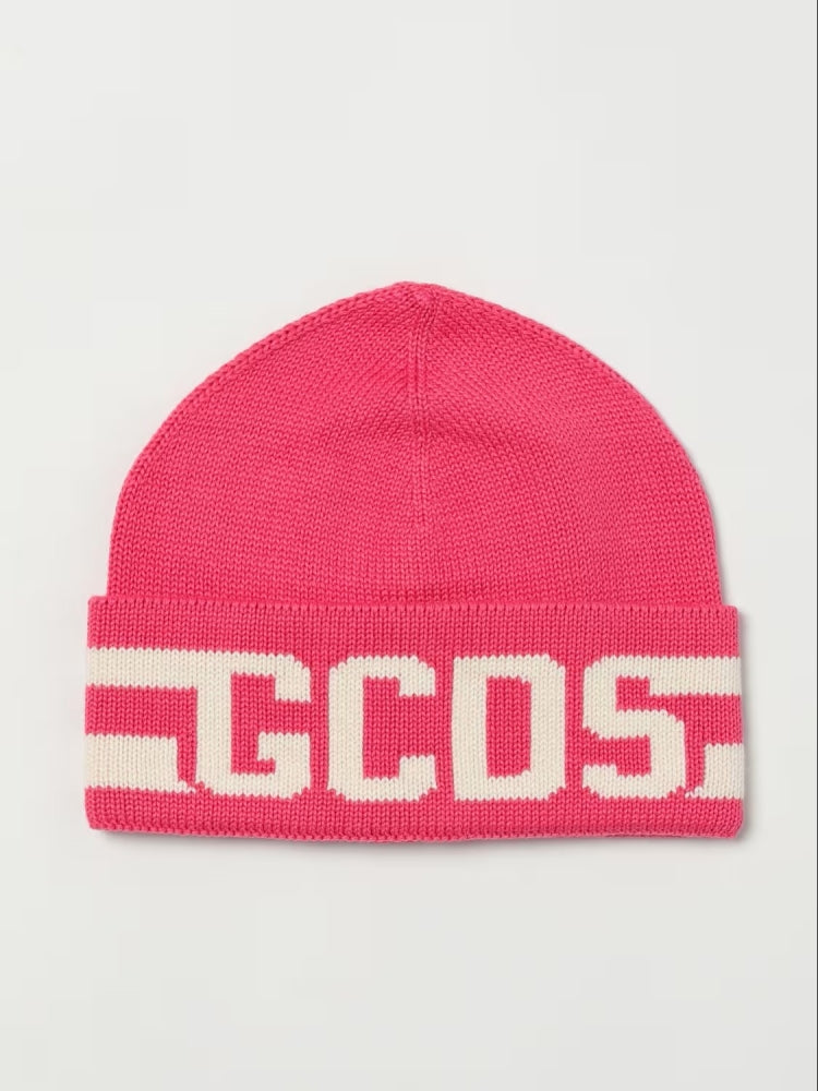 Gcds cappello fucsia donna in misto lana logo a contrasto dettaglio logo