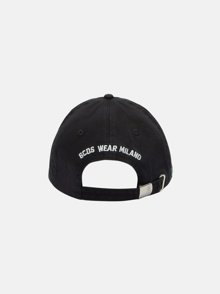 Gcds cappello nero uomo unisex in cotone logo ricamato a contrasto