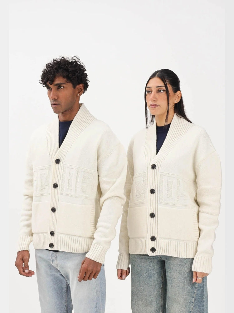 Gcds cardigan panna uomo unisex maxi logo tono su tono dettaglio logo