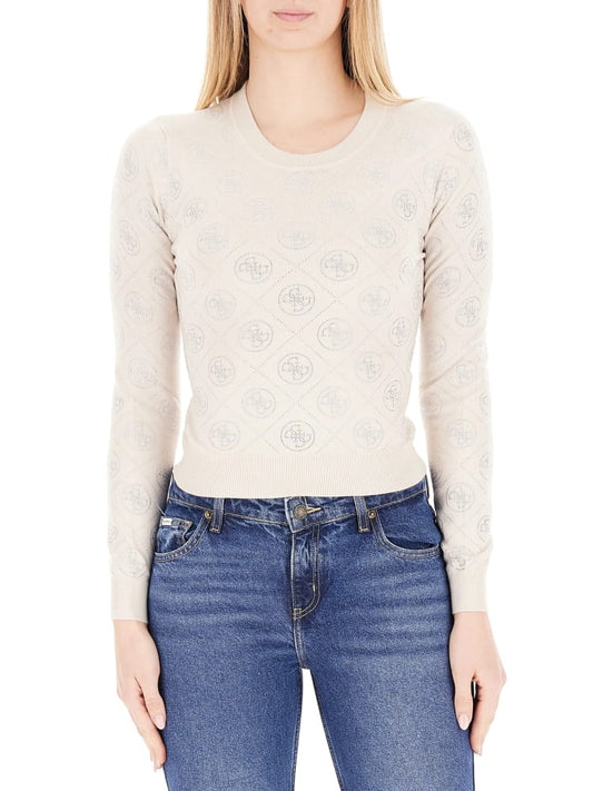 Guess maglia beige donna logo all over