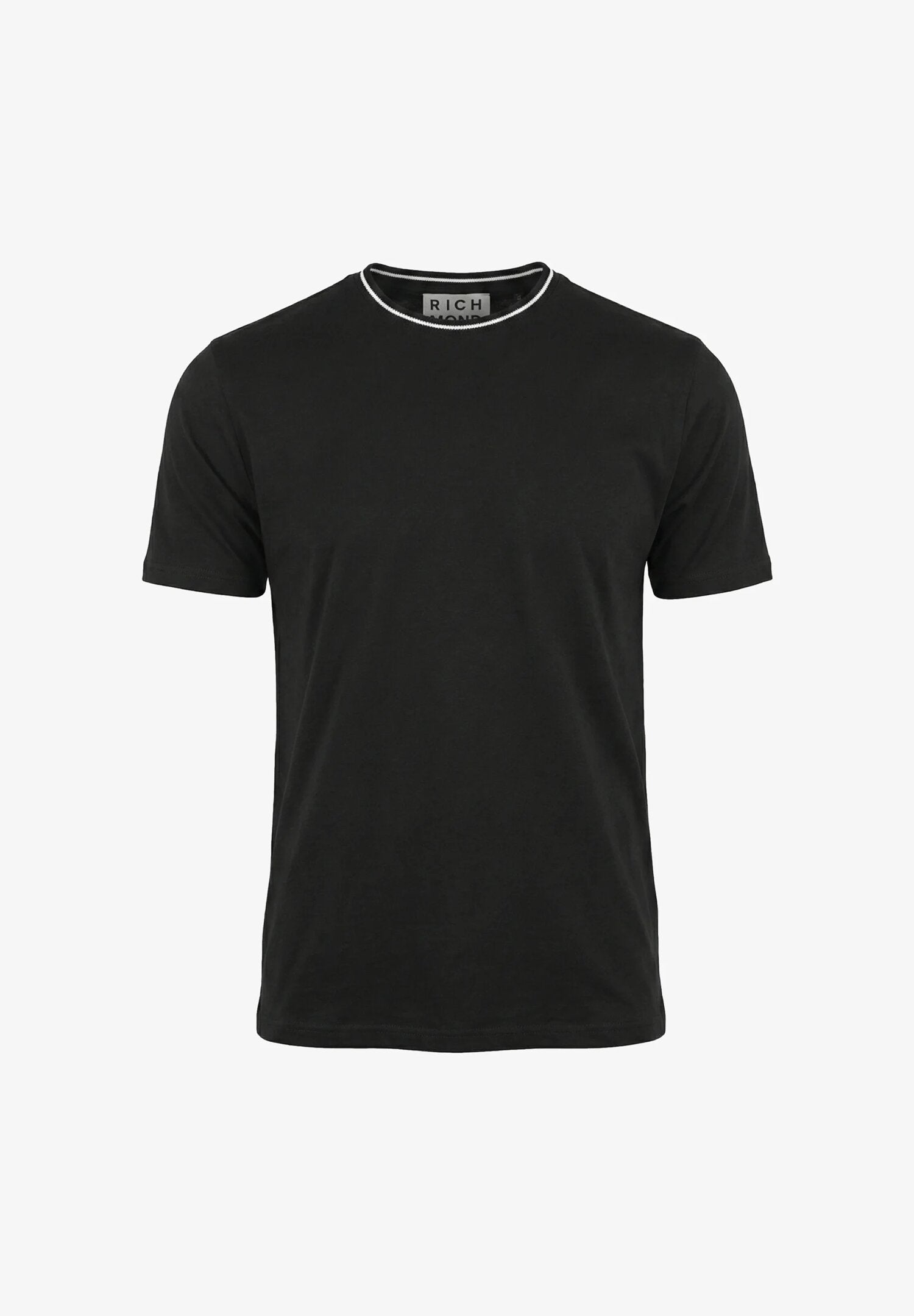 John Richmond Tshirt Nera Con Collo a Contrasto Uomo UMP26335TS_