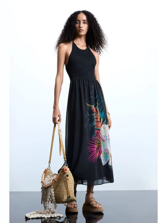 Desigual abito daikiri halter nero a fantasia