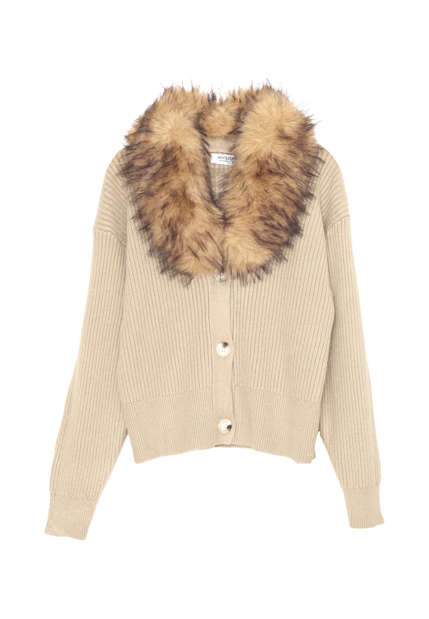 Monte Cervino Cardigan Sabbbia Donna Con Pelliccia Elegante AI25
