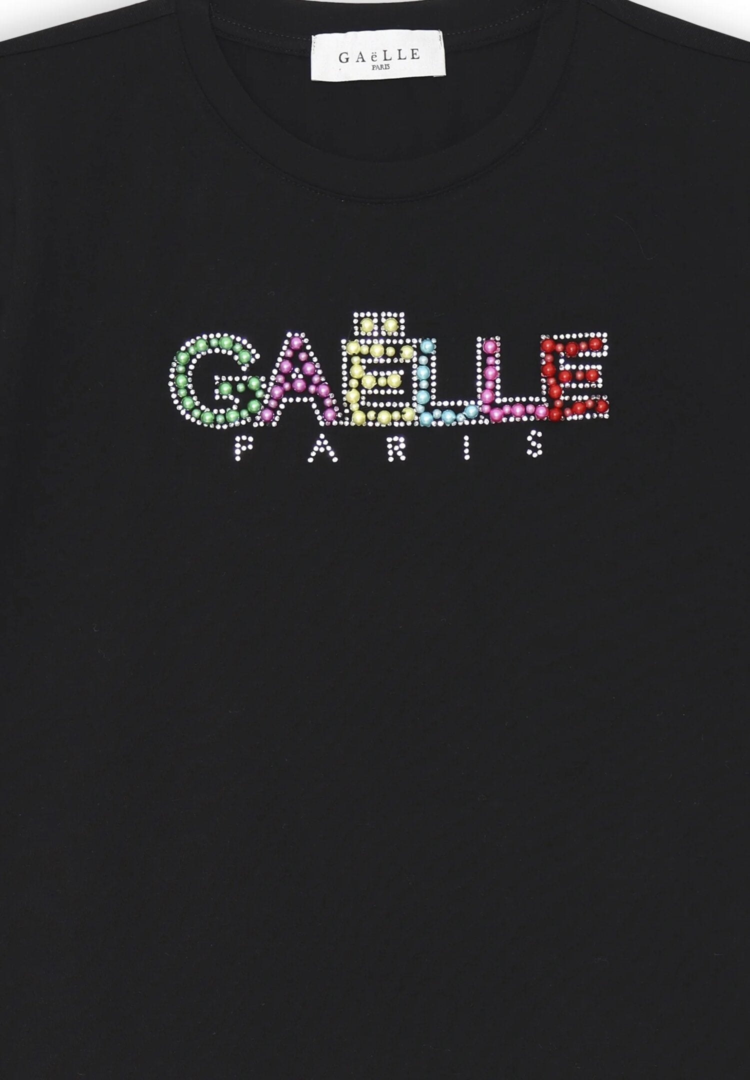 Gaelle Paris black sweater with multicolor rhinestone logo for girls summer 2025 | CammarataMode