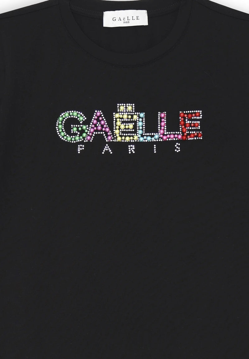 Maglia nera Gaelle Paris con logo strass multicolor bambina estate 2025 - NERO | CammarataMode