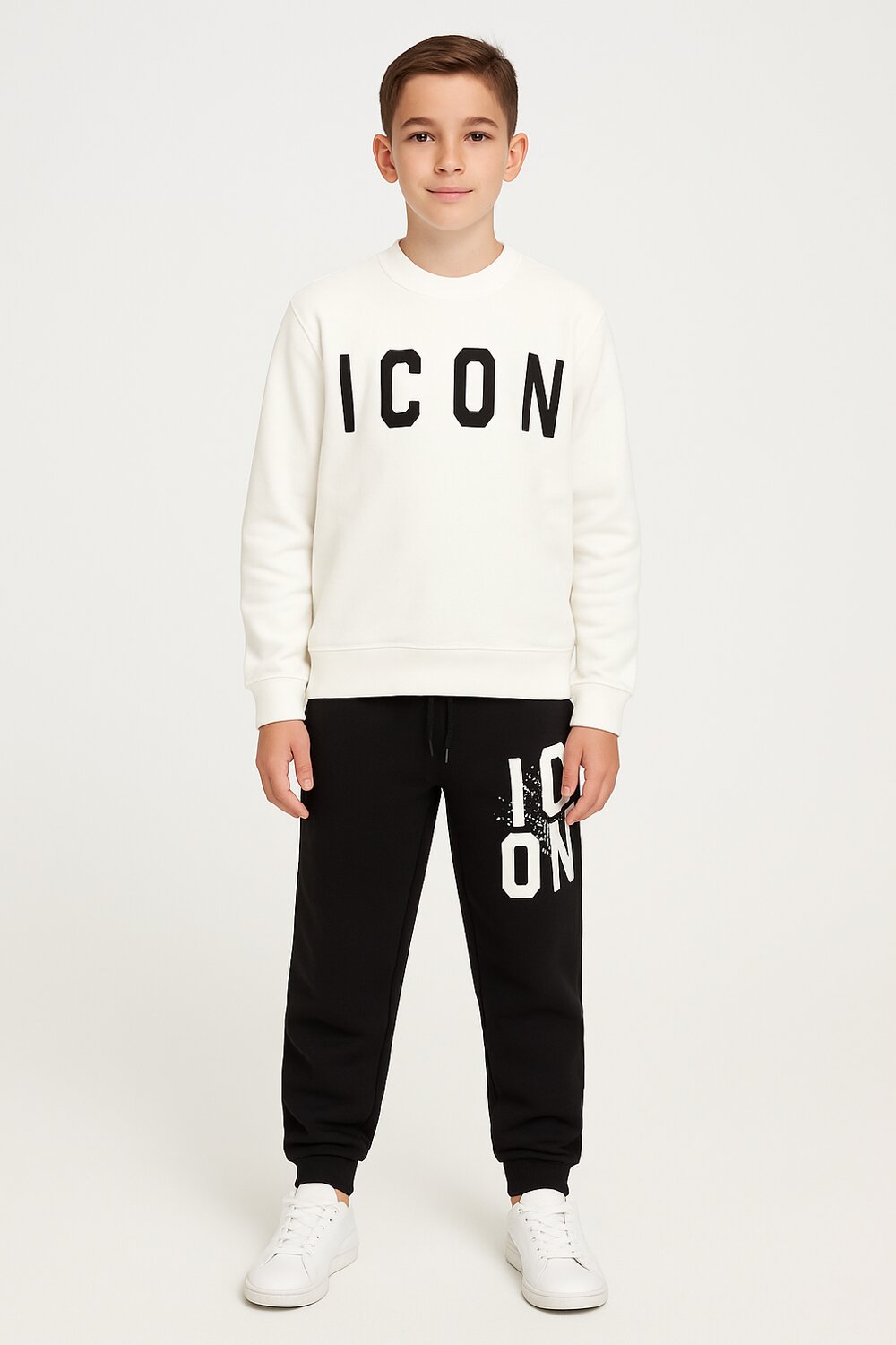 Icon Pantalone Nero Bambino In Cotone Vita Regolabile Sportivo AI25