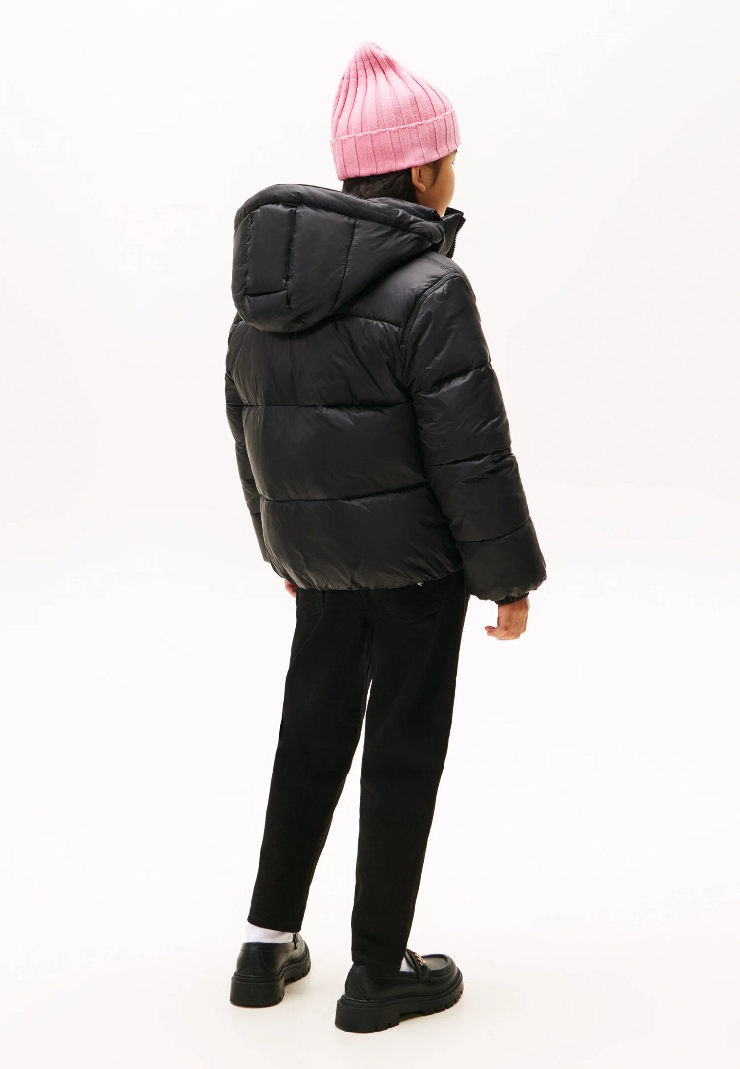 Tommy Hilfiger Giubotto Nero Bambina In Nylon Con Cappuccio Quotidiano AI25