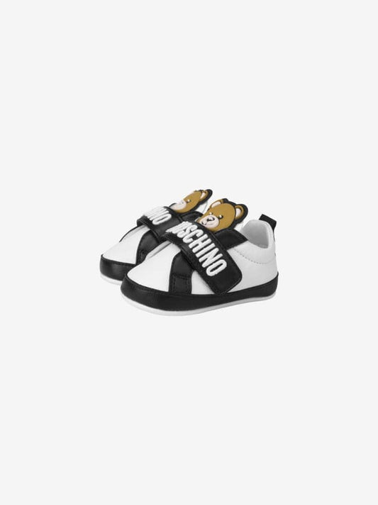 Moschino sneakers culla in pelle bianca con logo e teddy Bambino