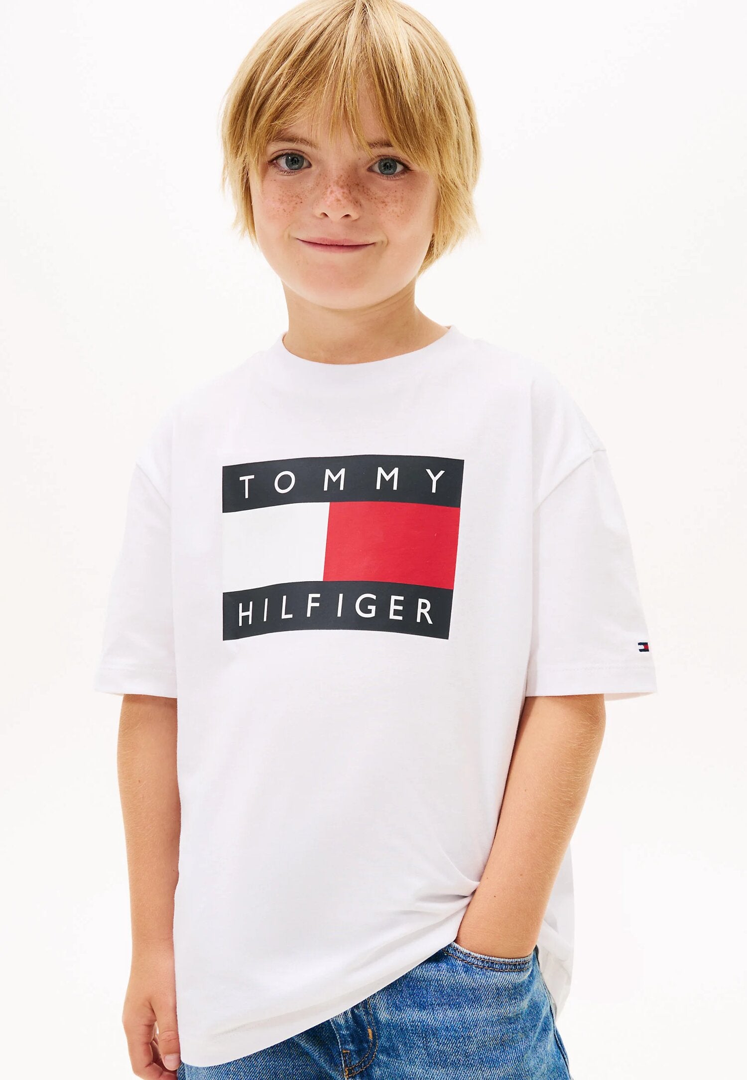 Tommy Hilfiger Tshirt Bianco Bambino Girocollo Quotidiano In Cotone KB0KB1034