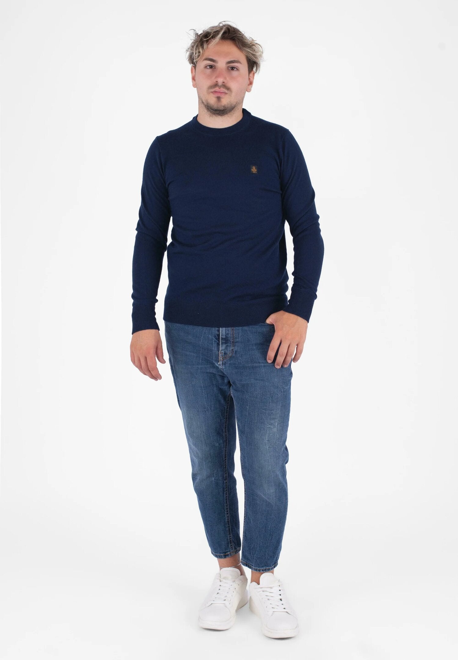 Refrigiwear Maglione Blu Uomo In Lana Girocollo Quotidiano AI25