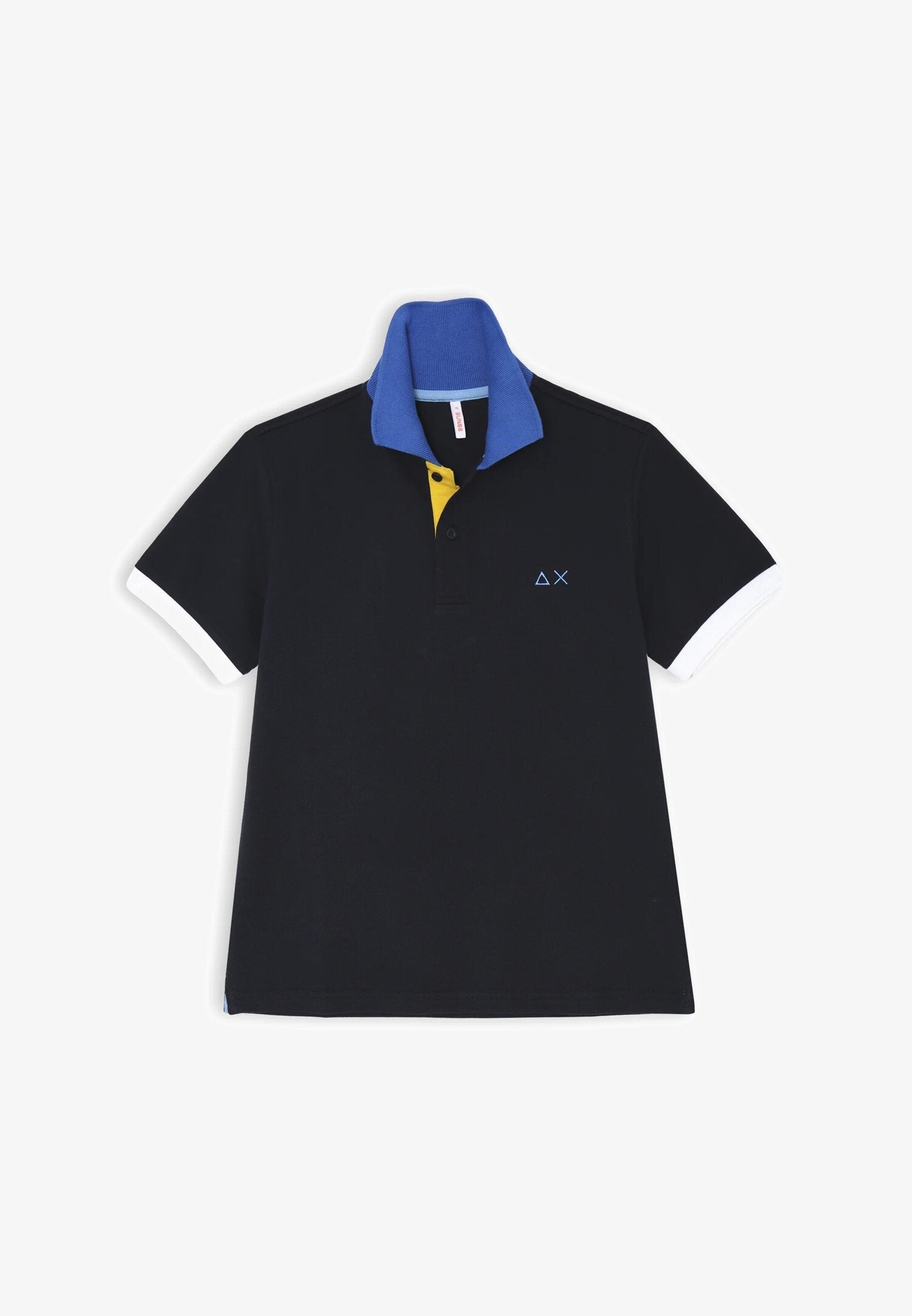 Polo nera Sun68 bambino in cotone con collo blu e interno giallo vivace | CammarataMode