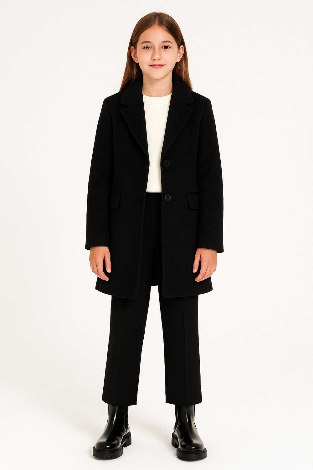 Kocca cappotto classico nero bambina e ragazza elegante lungo