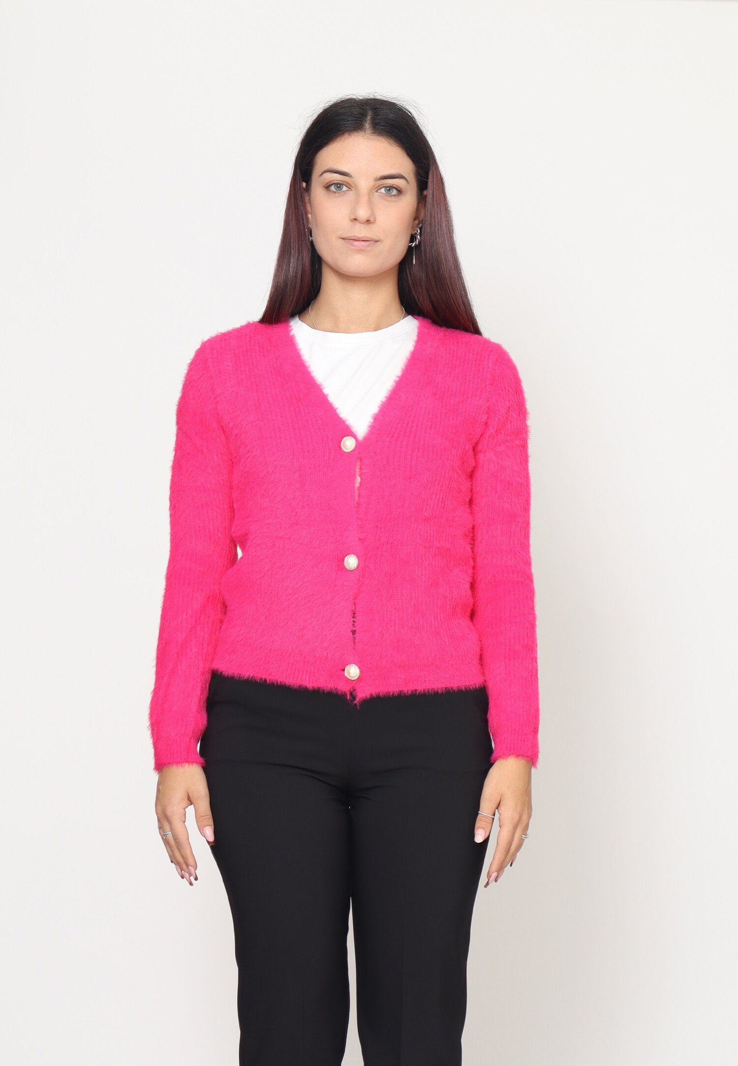 Monte Cervino Cardigan Lana Fucsia Donna In Lana Con Bottoni Elegante AI25