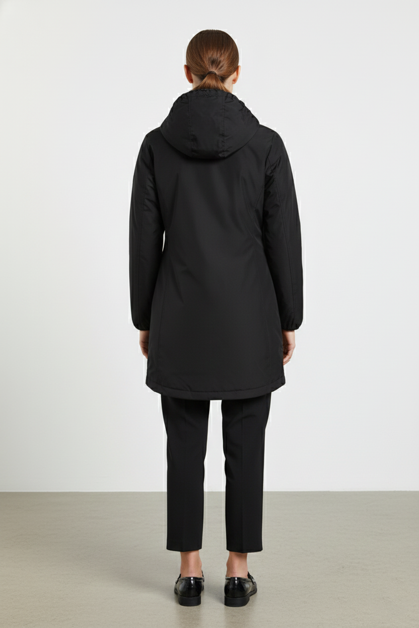 Ciesse Piumini giubbotto lungo donna Kalie nero reversibile con cappuccio