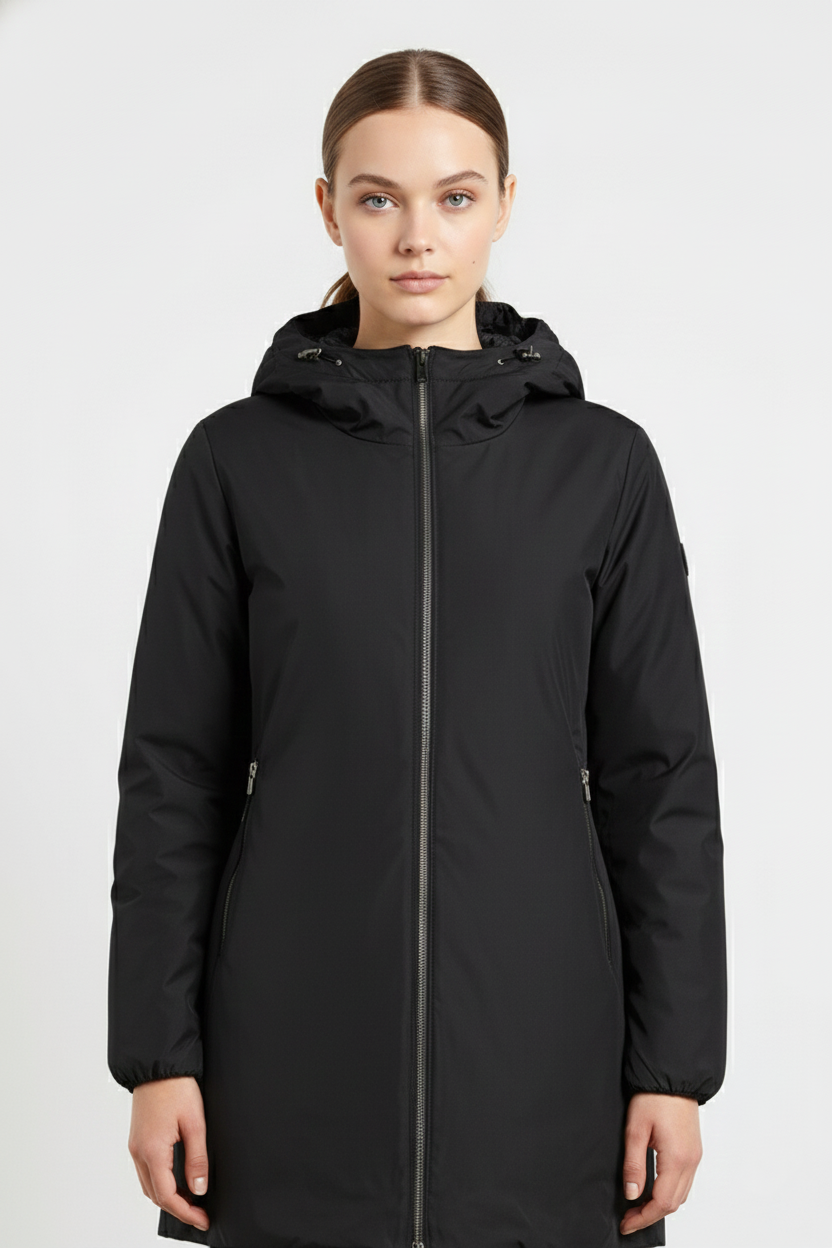 Ciesse Piumini giubbotto lungo donna Kalie nero reversibile con cappuccio