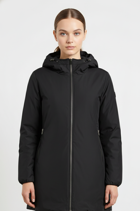 Ciesse Piumini giubbotto lungo donna Kalie nero reversibile con cappuccio
