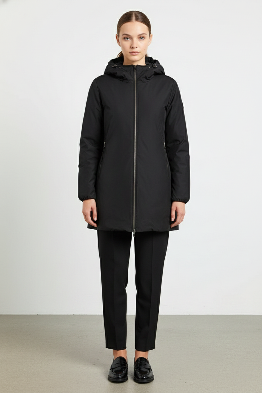 Ciesse Piumini giubbotto lungo donna Kalie nero reversibile con cappuccio