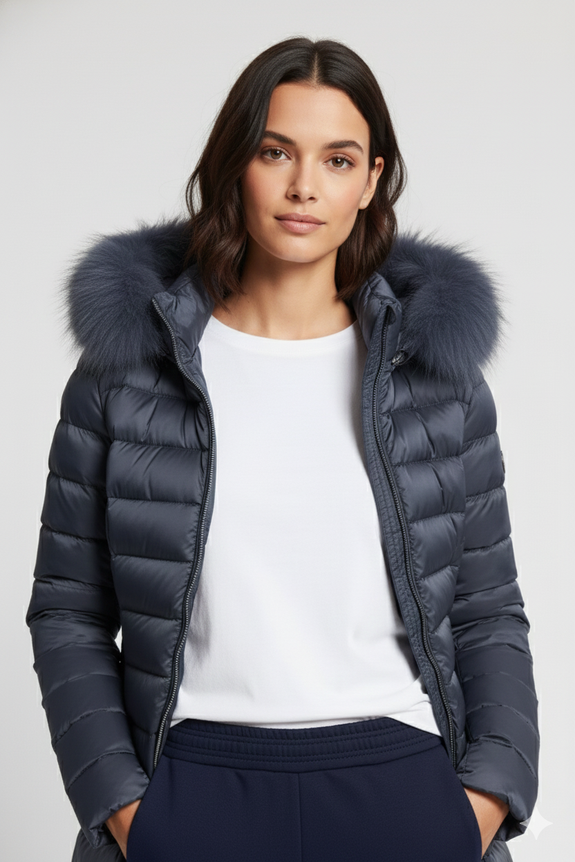 Colmar Piumino da Donna Grigio Imbottito con Cappuccio