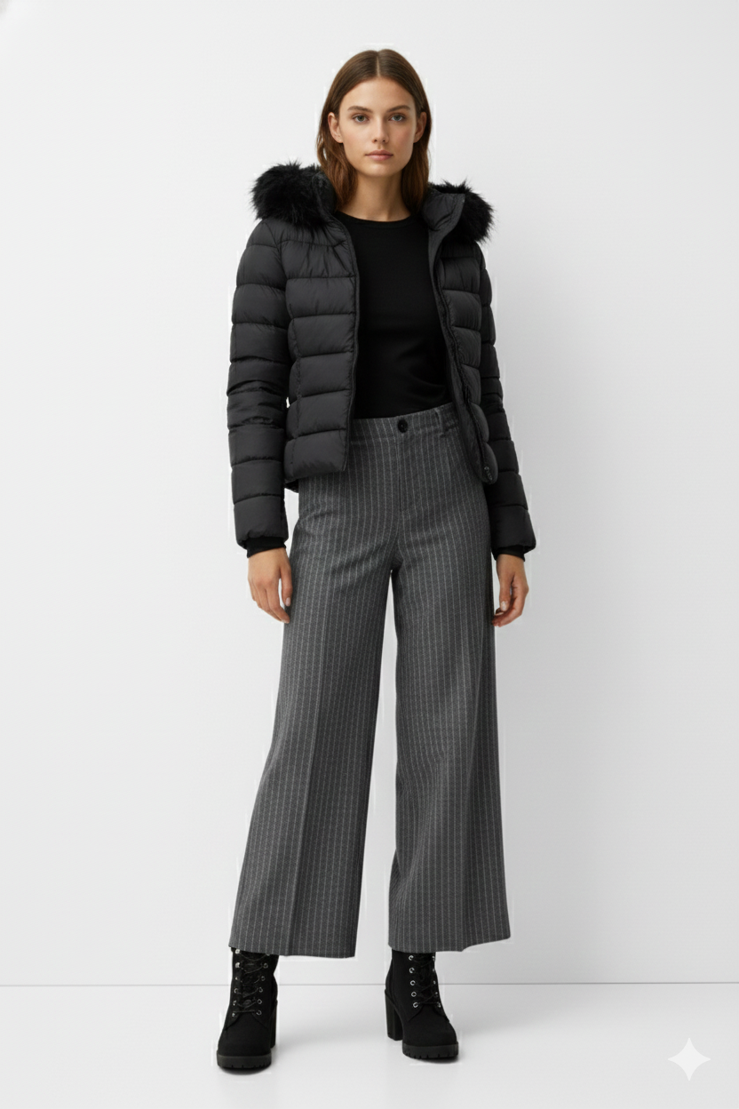 Colmar Piumino Donna Nero con Cappuccio e Eco-pelliccia