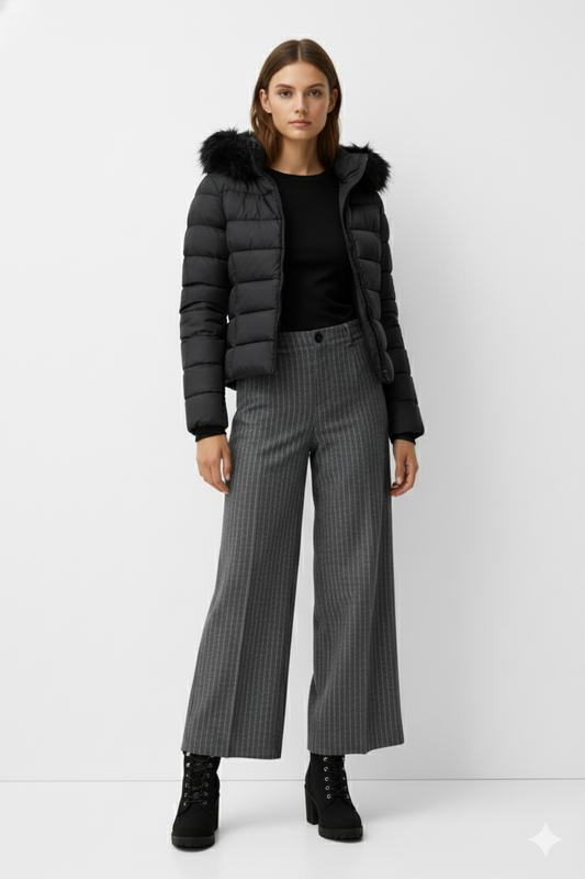 Colmar Piumino Donna Nero con Cappuccio e Eco-pelliccia