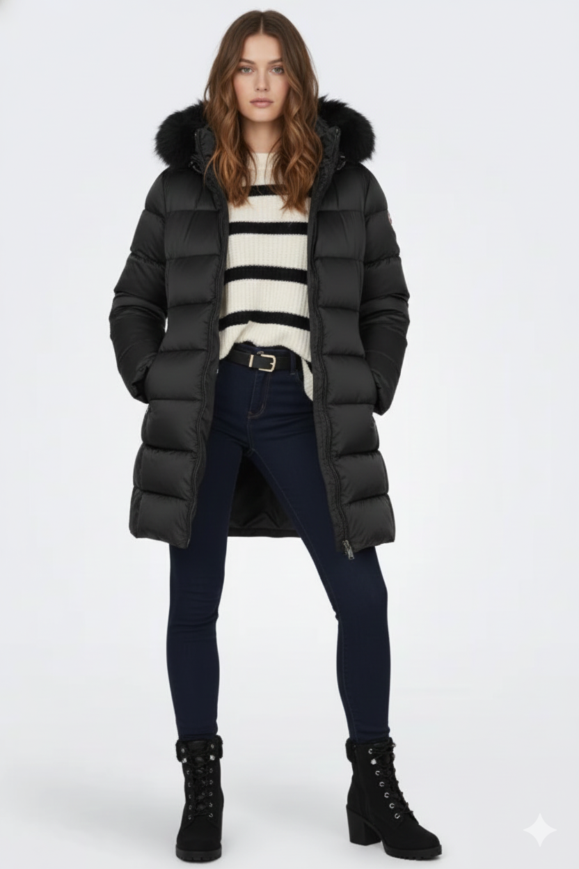 Colmar Piumino Donna Nero con Cappuccio e Pelliccia Sintetica