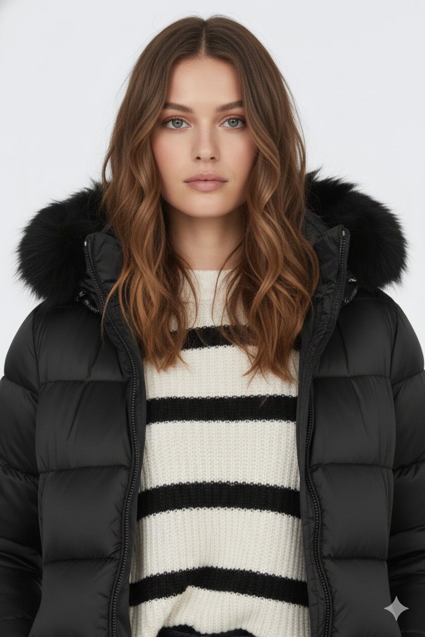 Colmar Piumino Donna Nero con Cappuccio e Pelliccia Sintetica