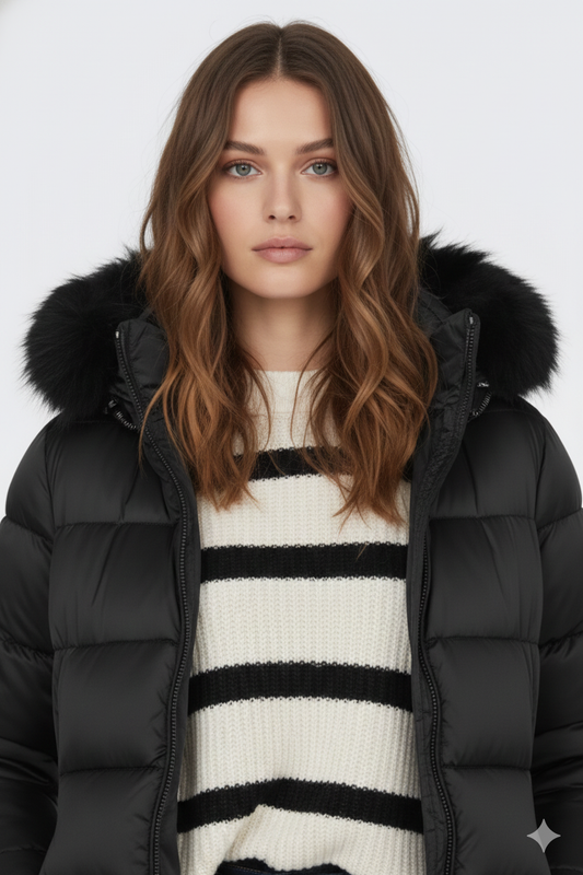 Colmar Piumino Donna Nero con Cappuccio e Pelliccia Sintetica