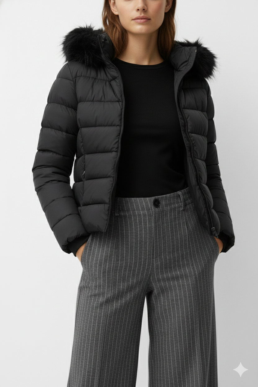 Colmar Piumino Donna Nero con Cappuccio e Eco-pelliccia