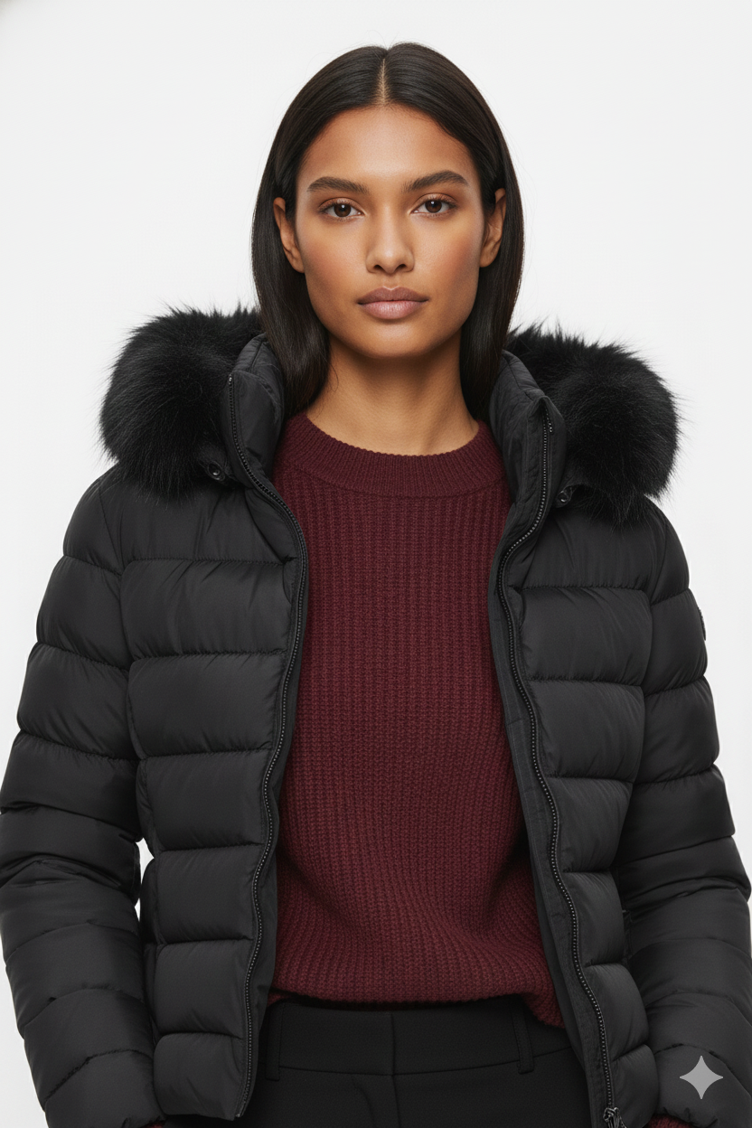 Colmar Piumino da Donna Nero Imbottito con Cappuccio