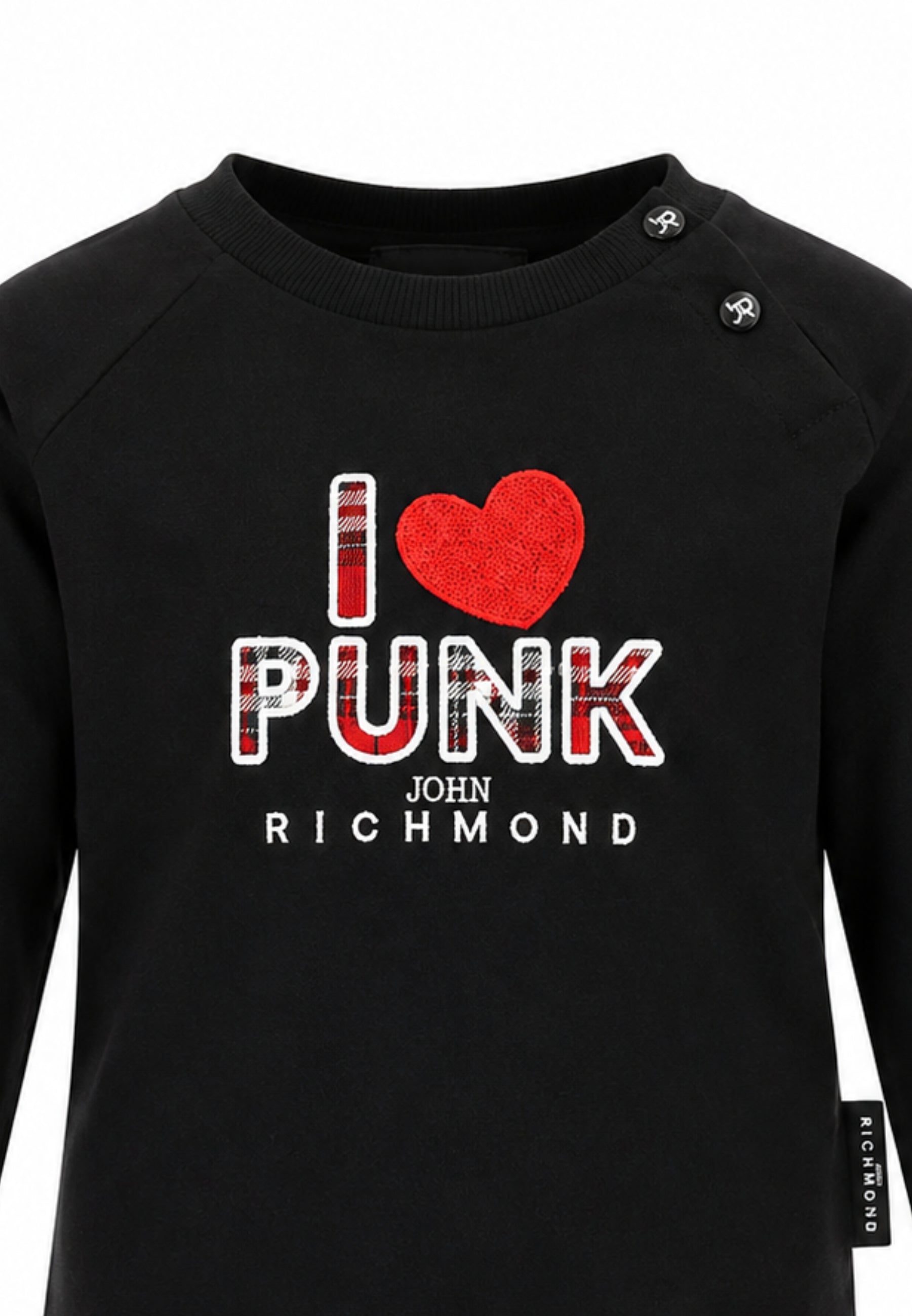 John Richmond tshirt nera a maniche lunghe con motto centrale Bambine e ragazze ria26085ts.ne_