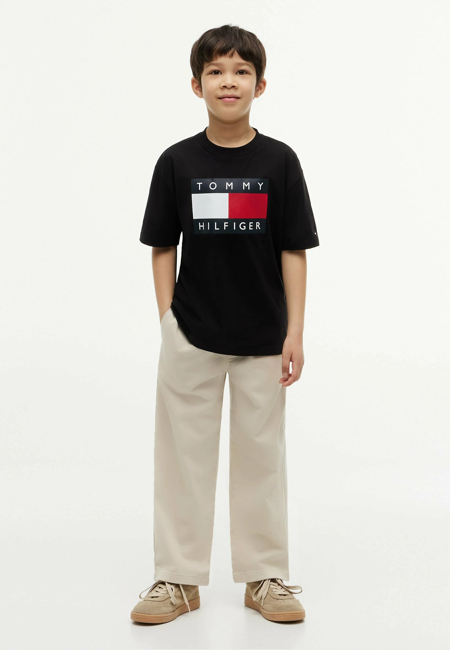 TOMMY HILFIGER TSHIRT NERA LOGO BANDIERA MANICHE CORTE Bambini e ragazzi KB0KB10340BDS_