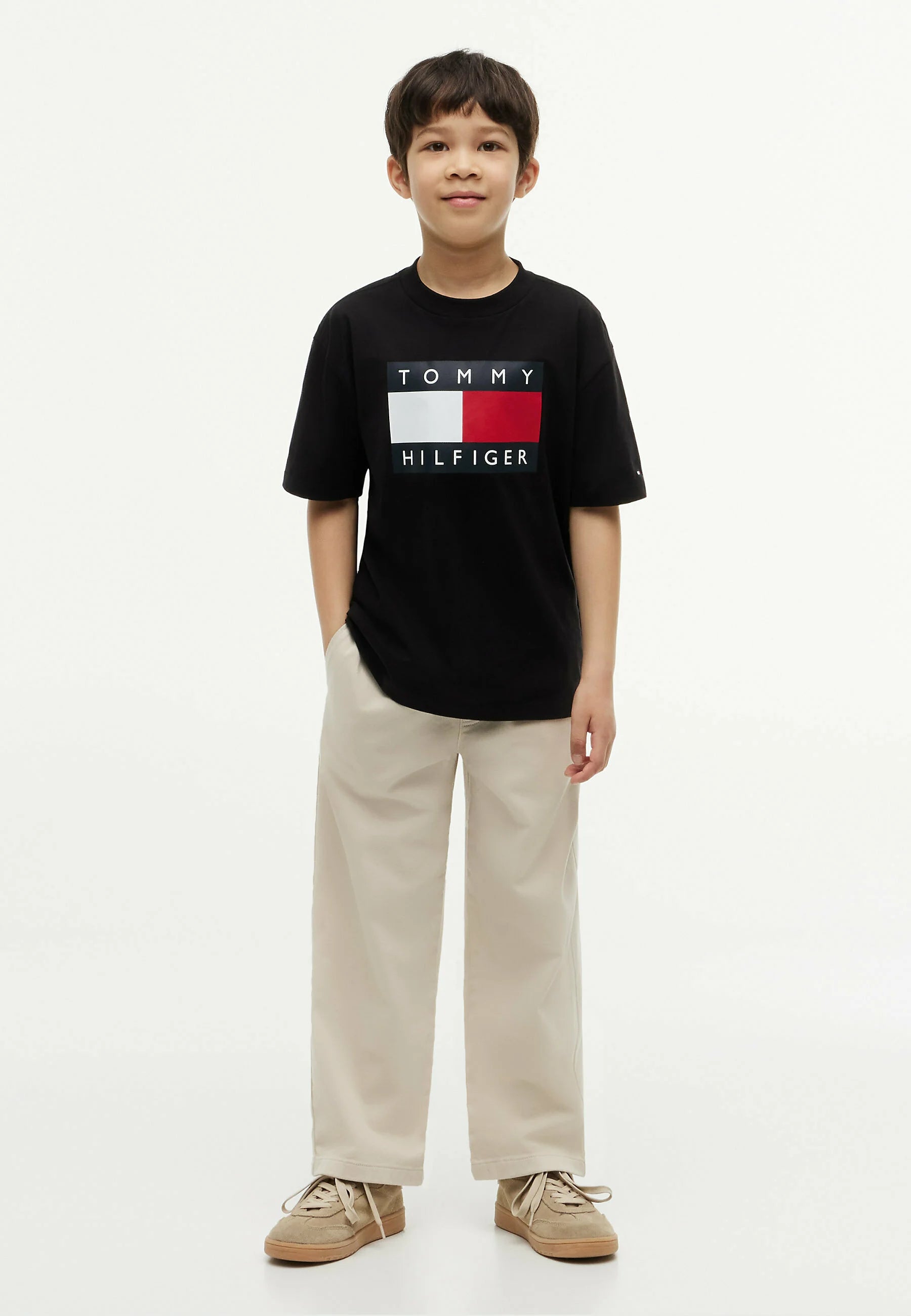 TOMMY HILFIGER TSHIRT NERA LOGO BANDIERA MANICHE CORTE Bambini e ragazzi KB0KB10340BDS_