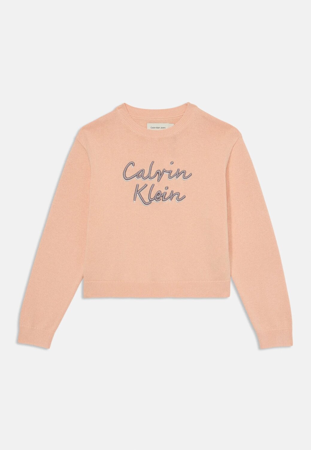 Calvin Klein Maglione Rosa Pesca Bambina In Cotone Girocollo Sportivo AI2