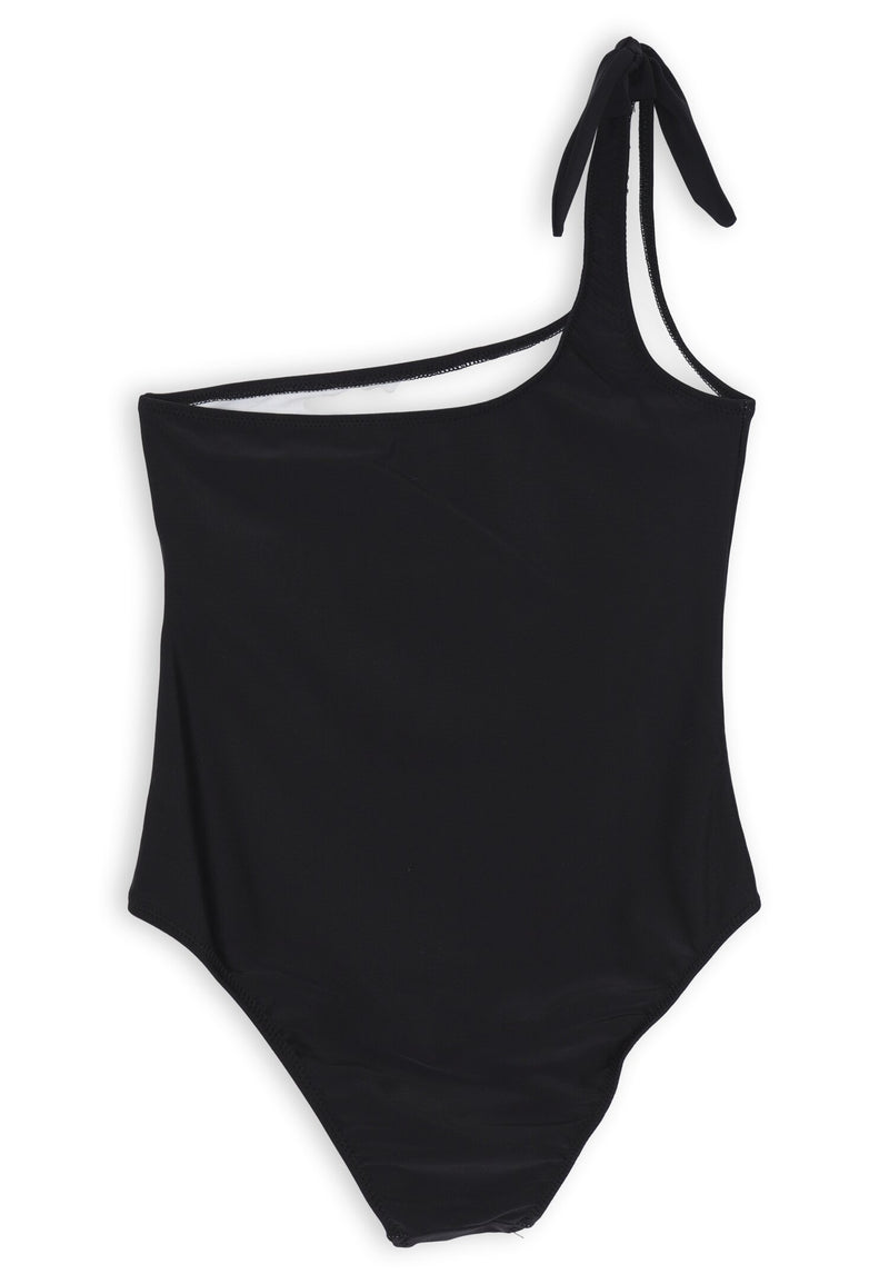 ICON one-shoulder black one-piece swimsuit for girls with side knot in nylon summer 25 - BLACK | CammarataMode