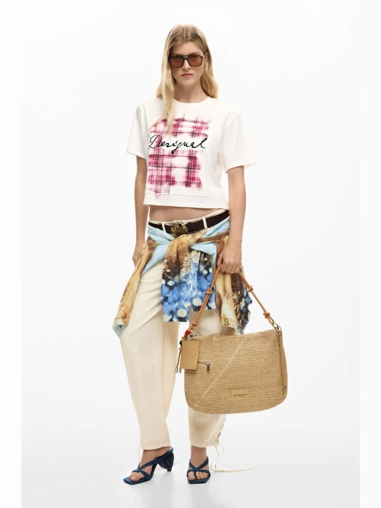 Desigual borsa grande in raffia leiria beige chiaro