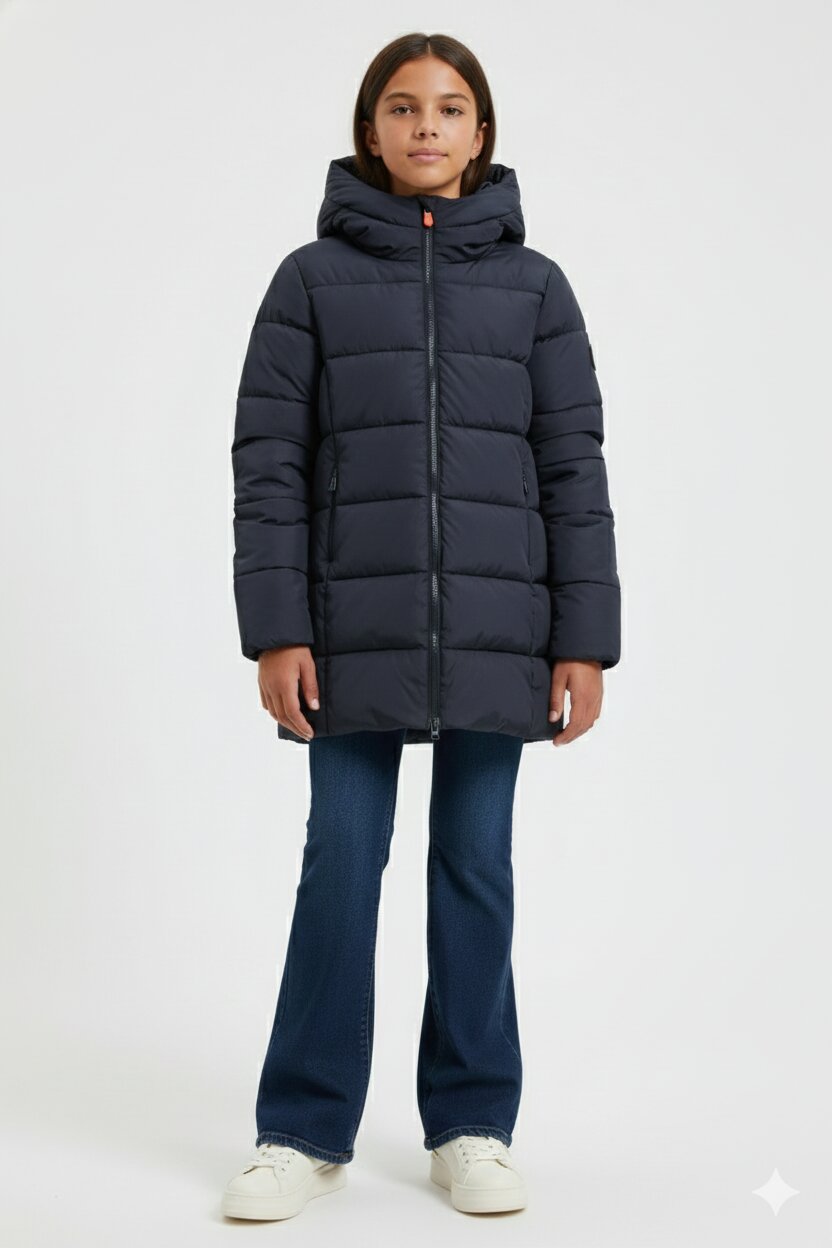 Save The Duck Giubbotto Blu Bambina In Nylon Con Cappuccio Invernale AI25