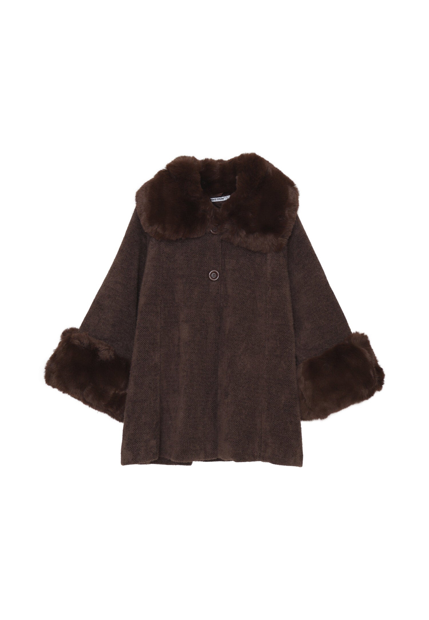 Monte Cervino Mantella Lana Marrone Donna In Lana Con Pelliccia Elegante AI25