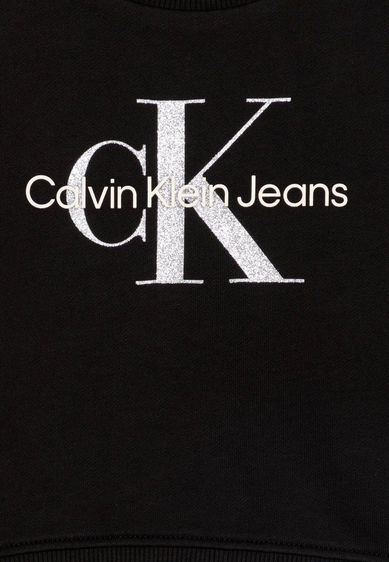 Calvin Klein Black Cropped Sweatshirt with Glitter Logo - BLACK | CammarataMode
