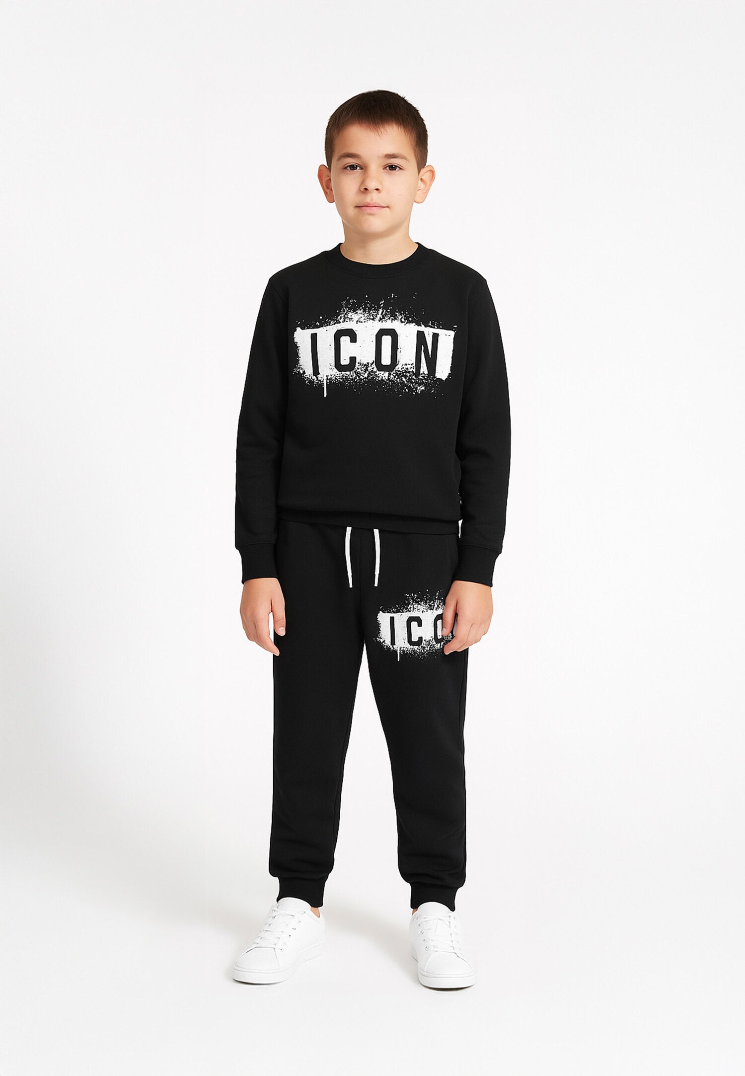 Icon Felpa Nero Bambino In Cotone Girocollo Quotidiano AI25